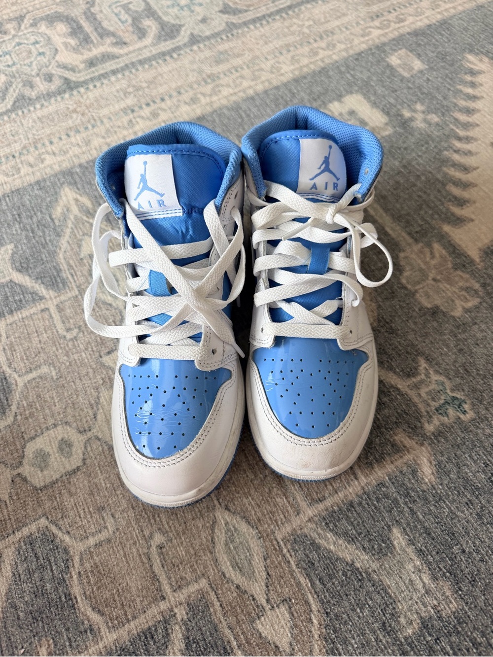 Jordan Kids' White and Light Blue High-Top Sneakers
